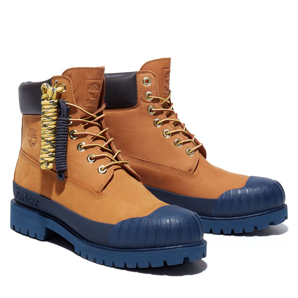 Timberland 6-Inch Μποτακια Ανδρικα Καφε/Σκουρο Μπλε - Bee Line X Waterproof Rubber Toe - Greece 7268